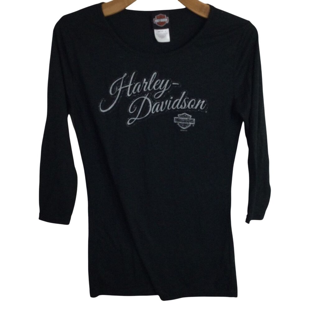 Harley Davidson Women 3/4 Sleeve Baltimore Maryland Tee Shirt Black